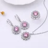 Ketting Oorbellen Set MYFEIVO Micro-ingelegd Zirkoon Parel 3 Stuks Bruids Zon Bloem Ring Valentijnsdag Cadeau XXY0074