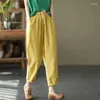 Spodnie damskie cukierki kolory elastyczne talii Kostka Długość Summer Harem Vintage Cotton Line Capri Fcasual Loose Plus Size C8147