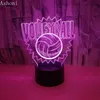 Lambalar Gölgeler 3D Yeni Voleybol Şekil Masa lambası USB 7 Renk Led Işıklar Ev Dekoru Lampara Yatak Odası Başucu Bebek Uyku Gece Işığı Hediyeleri Z230805