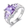 Anelli a grappolo Gioielli di moda placcati in argento Anello di colore viola rosa Dolce per le donne Fidanzamento Cubic Zirconia