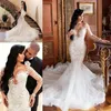 Gorgeous Long Sleeves Wedding Dresses Lace Applique Illusion Mermaid Sheer Neck Sweep Train Custom Made Wedding Gown vestido de no275t