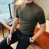 Camisetas Masculinas Roupas Masculinas 2023 Primavera Verão Lazer Gola Alta Fino Adolescente Malha T-shirt Moda Bonito Simples Base de Manga Curta