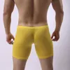 Caleçon Sexy hommes sous-vêtements en soie de glace longue jambe culotte transparente respirant Boxer hommes boxeurs Shorts