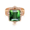 Wedding Rings S925 Sterling Silver European And American Plated 18k Gold Princess Square Emerald Tourmaline Color Gem Ring Engagement