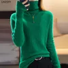 Kadın Sweaters Lhzsyy 2023 Sonbahar Kış Saf Yün Sweater Blugit Jumper Bir çizgi dikişsiz gevşek sıcak üstler taban gömlek