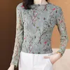 Damesblouses EVNISI Dames Bloemenprint Gebreid overhemd Opstaande kraag Elegante kant Kantoortops Lange mouwen Informeel Voor Slank Blouse Herfst