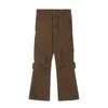 Men's Pants High Street Multi-pocket Back Zipper Flare Cargo For Male And Female Solid Color Straight Retro Baggy Casual Trousers