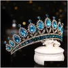 Gioielli per capelli Luxury Blue Crystal Crown Sposa Diademi e S Queen Diadema Pageant Accessori da sposa 230202 Drop Delivery Hairjewelry Dhyvr