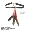 Choker 2023 Unique Halloween Witch Necklace Real Long Feather Skull Leather Chain Collar For Women Gifts Jewelry Wholesale