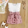 Clothing Sets Infant Baby Girls 2PCS Skirt Set Sleeveless Ruffle Tops Shirt Floral Waist Belt Short Skirt Toddler Summer Outfits R230805