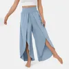 Femmes pantalons fendus jambe large haute taille élastique pantalons de Yoga décontracté solide respirant bas tout match vêtements pour femmes