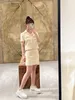 Women's Jackets Designer 2023SS Spring/Summer New Light Apricot Short Sleeve Polo Coat+Fleece Skirt TLOW