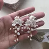 Dangle Earrings Freshwater Pearls Wedding Bridal White Porcelain Flower Women Drop Earring Handmade Jewelry