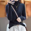 Kadın Sweaters Lhzsyy 2023 Sonbahar Kış Saf Yün Sweater Blugit Jumper Bir çizgi dikişsiz gevşek sıcak üstler taban gömlek