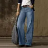 Jeans femme femme rétro jambe large pantalon droit ample lavé taille haute pantalon poches surdimensionné couleur unie Denim