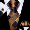 Neck slips Set Gold Paisley Men Silk Slips Fahsion Brooches Handkulchief Cufflinks Set 12 Colors Gifts Barry.Wang Designer 220819 DRO DH6UA