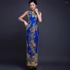 Etnische Kleding Chinese Traditionele Cheongsam Borduurwerk Jurk Geborduurde Bruiloft Rode Pailletten Kant Lange Qipao Feestavond Sexy Jurken