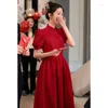 Abbigliamento etnico Yourqipao Brindisi di nozze in stile cinese per le spose Cheongsam tradizionali Abito da sera formale bordeaux Abito da cerimonia Tang