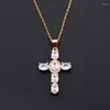 Pendanthalsband 45 cm Multicolor Cross Pendants Halsband kubik zirkoniumsten för kvinnor män modeparty trendiga smycken