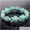 Beaded White Black Blue Womens Turquoise Turtle Charm elastiska armband Handvävd justerbar armband för uni Men s mode smycken dro dhtrb