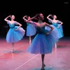 ステージウェア長いロマンチックなバレエTutu Blue Dress Performance Clotesswan Lake Ballerine Femme Children Girls Fairy Costume