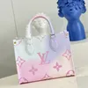 Najgorętszy nowy Onthego PM M59856 TOTE BAD Gradient Kolorowa Kolorowa Sunrise Pastel nadrukowane sari podszewki Toron Top uchwyty Jacquard Pasp okrągłe monety luksus