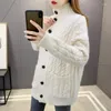 Kvinnors stickor Autumn Winter Korean Fashion Sweaters Casual Knit Cardigan Single-Breasted Turtleneck Loose Femme Sweater Coat Top