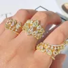 Anneaux de mariage Uilz INS brillant couleur blanche zircone feuille ouverte pour fille à la mode cristal aile doigt ajuster anneau fête femmes bijoux