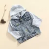 Jassen 2-7Y Infant Kids Baby Meisjes Jongens Denim Patchwork Jas Lange Mouwen Capuchon Jeans Tops Lente Herfst Outfits R230805