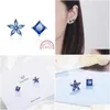 Headpieces Stud Earrings Asymmetrical Simple Blue Flower 925 Sier Needle Zircon For Women Girl Boucle Doreille S-E648 Drop Delivery Pa Dhiob