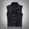 Men's Vests Korean Fashion Slim Denim Vest Casual Motorcycle Punk Rivet Fringe Frayed Tassel Jacket Black Jeans Coat Tank Top