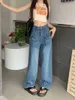 Mężczyźni S Jeansy Pocket High talia Kobiety amerykańskie retro proste szerokie nogi spodnie moda Hip Hop Girl Y2K Spodnie Streetwear 230804