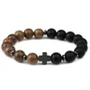 Bracelets porte-bonheur pierre naturelle hématite croix élastique corde givré noir agate perle Bracelet pour hommes femmes bijoux