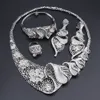 Bröllopsmycken set Cynthia African Nigerian Bridal Dubai Silver Plated Crystal Necklace Armband örhängen Ring Set for Women 230804