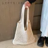 Evening Bags LEFTSIDE Weave Knitting Shoulder for Women Woven Light Weight Big Shopper Shopping Tote Bag Casual Crochet Handbag 230804