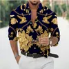 Camisas casuais masculinas 2023 barroco havaiano para homens 3d camisa de manga longa praia com decote em V superdimensionada camisetas masculinas roupas de verão
