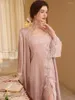 Vêtements de nuit pour femmes Français Spaghetti Strap Slit Nightdress Robe Deux Pièces Costumes Printemps Soie Dentelle Sexy Cardigan Lâche Princesse Chemises de Nuit