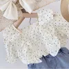 Clothing Sets Summer New Girls Clothing Sets Cute Dots Ruffle Top+Lace Bow Denim Shorts Toddler Baby Clothes Suit Girls Fashion Kids Outfit R230805