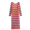 Повседневные платья йогги мода с длинным рукавом для летнего женского платья 2023 Hollow Out красочные полосы Midi