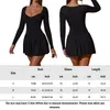 Casual Dresses Women Elegant Short Dress Solid Color Lads Long Sleeve V Neck Sexig Style Pleated Ruffle Patchwork Vacation Outfit