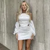 Casual Dresses Zoctuo Hanging Neck Hollow Out Mini Dress Elegant Solid Color Sexig Kort för kvinnor Formell vit outfit Evening Pary Club