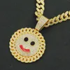 Hip Hop Men Rapper diamond pendant necklace shiny smile sun flower pendant micro-inset zircon jewelry night club accessory Sweater Collarbone Cuban chain 1648