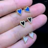 Stud Earrings Gold Plated 925 Sterling Silver Blue White Black Enamel Heart Shaped Charm Earring Classic Valentine's Gift Women Jewelry