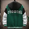 Mens Jackets Hip Hop Hooded Baseball Harajuku Letter Printed Patchwork Coats Streetwear Casual Loose Varsity Jakcet Unisex Green 230804