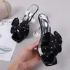 Terlik Moda Kristal Yay Yüksek Topuklu Terlik Kadın İçin Ayakkabı Seksi PVC Şeffaf Sandalet Kadın Slaytlar Açık Ayak Ayak Pompaları Mavi Siyah 230804