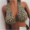 BRAS Y Halter BH DEEP V LEOPARD CROP TOP RACKLESS CAMISOLE FÖR KVINNS SUSENTERS SUCKSUPT Väst Underkläder Trådlös sport Drop Delivery Dhubp