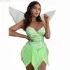 Costume à thème Femme Halloween Forest Fairy Comes Sexy Solide V-Neck Dos Nu Sequin Tube Top Jupe Courte à Volants Irrégulier avec Ailes Z230805