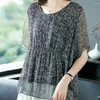 Women's Blouses Summer Baggy Women Elegant Chiffon Blouse Ladies Tops Loose Short Sleeve Long Shirt Casual Clothing A21