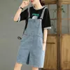 Kvinnors jeans koreanska modekvinna Bib Ogelor Hög midja Lossa Y2K Jumpsuit Kvinnor Summer Short Baggy Grils Pants Pantalon