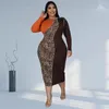 Plus Size Kleider Damen Elegant Leopard Patchwork Bodycon Stretch Maxikleid Party Vintage 2023 Wholesa 3XL 4XL 5XL 6XL